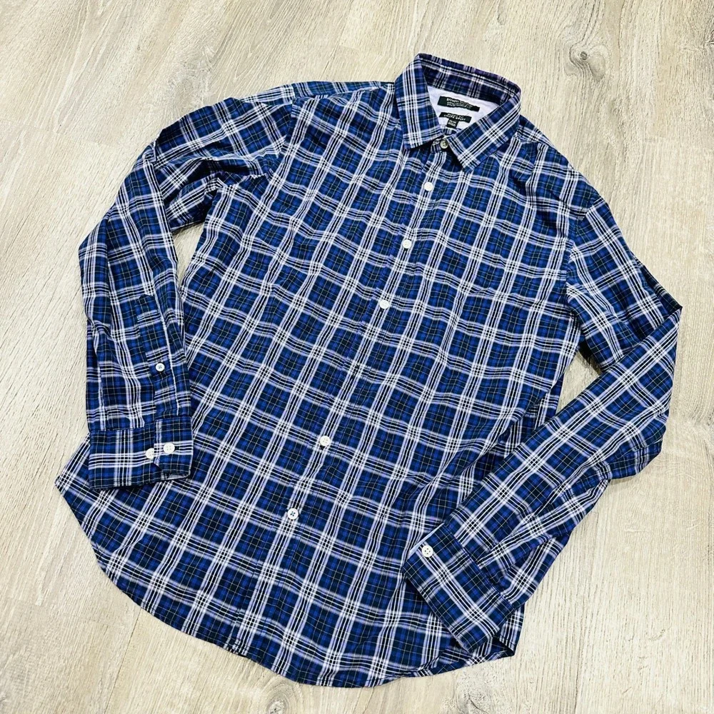 Banana Republic Shirt Men's Medium Blue Purple Grant Fit Plaid Button Down Shirt